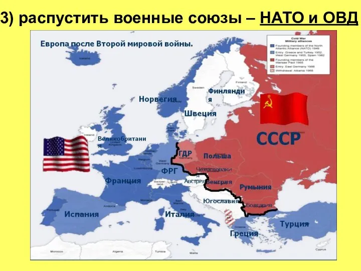 3) распустить военные союзы – НАТО и ОВД