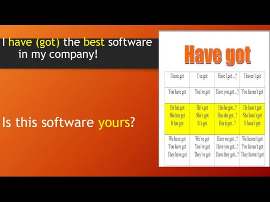 I have (got) the best software in my company! Is this software yours?