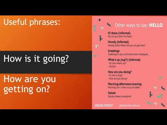 Useful phrases: How is it going? How are you getting on?