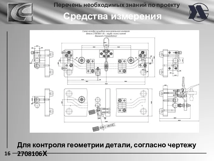 16 Перечень необходимых знаний по проекту Средства измерения Для контроля геометрии детали, согласно чертежу 2708106Х