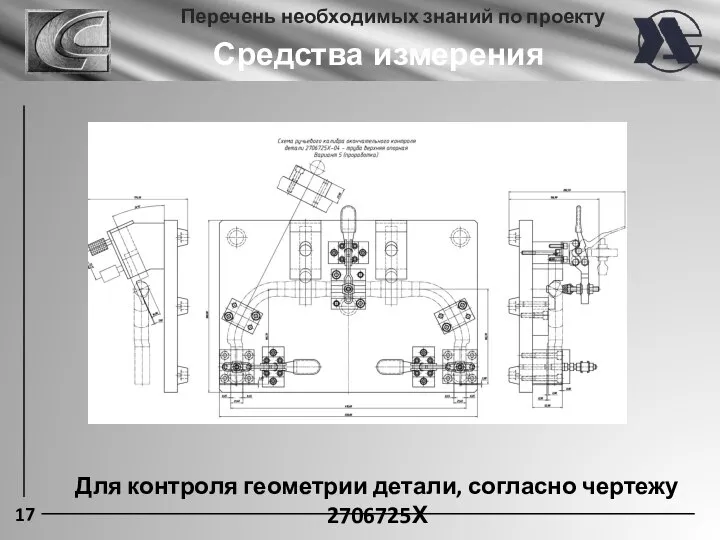 17 Перечень необходимых знаний по проекту Средства измерения Для контроля геометрии детали, согласно чертежу 2706725Х