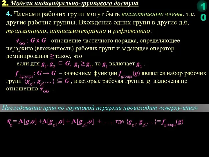 2. Модели индивидуально-группового доступа 4. Членами рабочих групп могут быть коллективные члены,