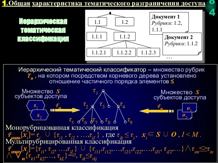 1.Общая характеристика тематического разграничения доступа Иерархическая тематическая классификация