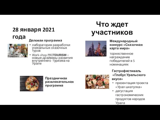 Что ждет участников Деловая программа лаборатория разработки уникальных сказочных туров Work-shop PROTOURISM