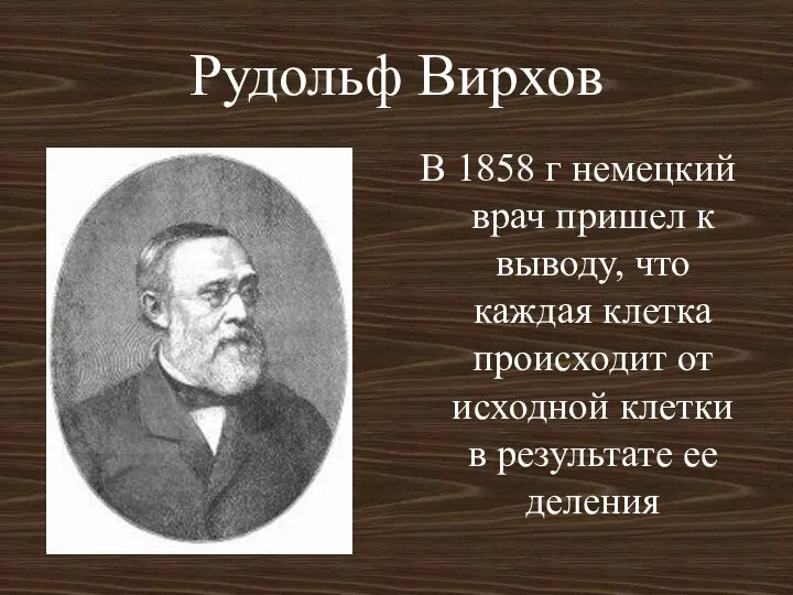 Рудольф Вирхов В 1858 г немецкий врач пришел к выводу, что каждая