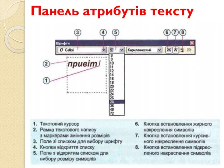 Панель атрибутів тексту