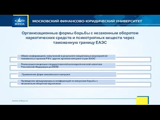 Организационные формы борьбы с незаконным оборотом наркотических средств и психотропных веществ через таможенную границу ЕАЭС