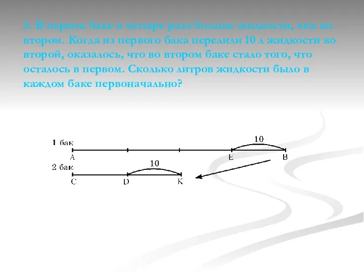 3. В первом баке в четыре раза больше жидкости, чем во втором.