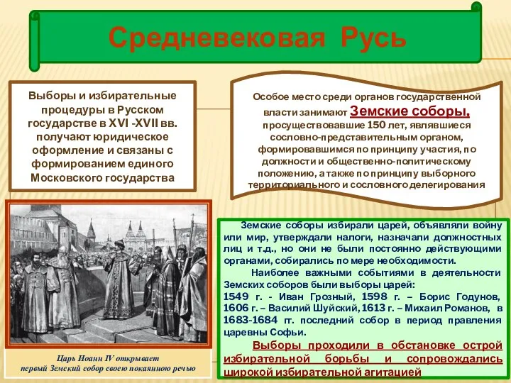 Выборы и избирательные процедуры в Русском государстве в XVI -XVII вв. получают