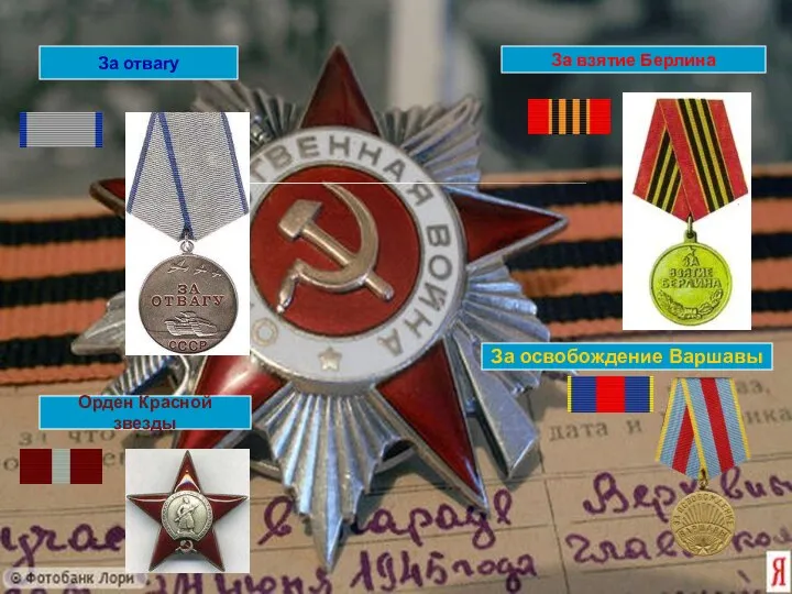 За освобождение Варшавы За взятие Берлина За отвагу Орден Красной звезды
