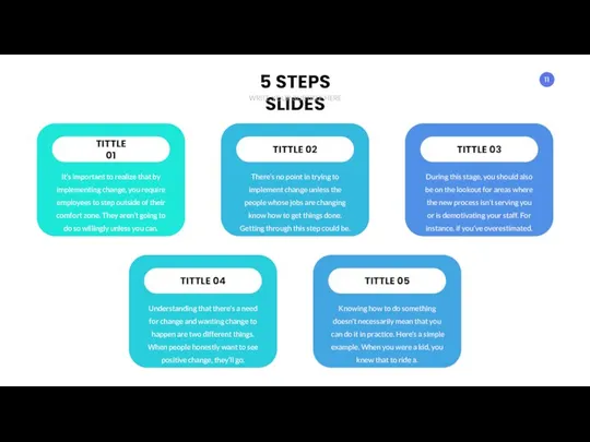 5 STEPS SLIDES WRITE YOUR SUBTITLE HERE TITTLE 01 TITTLE 02 TITTLE