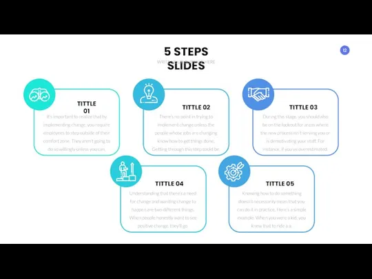 5 STEPS SLIDES WRITE YOUR SUBTITLE HERE TITTLE 01 TITTLE 02 TITTLE