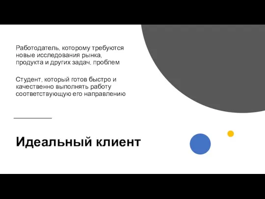 Идеальный клиент Работодатель, которому требуются новые исследования рынка, продукта и других задач,