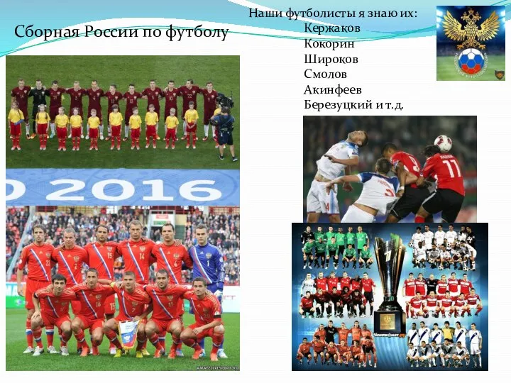 Сборная России по футболу Наши футболисты я знаю их: Кержаков Кокорин Широков