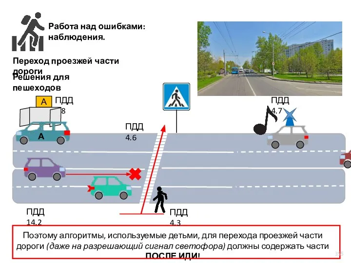 Работа над ошибками: наблюдения. Переход проезжей части дороги Поэтому алгоритмы, используемые детьми,