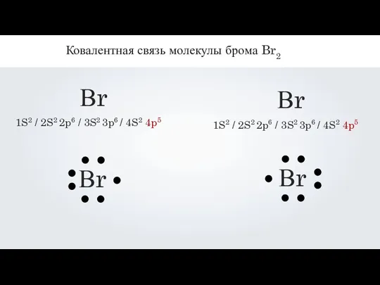 Вr 1S2 / 2S2 2p6 / 3S2 3p6 / 4S2 4p5 Ковалентная