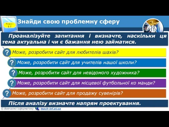 Знайди свою проблемну сферу Розділ 1 § 2 Проаналізуйте запитання і визначте,