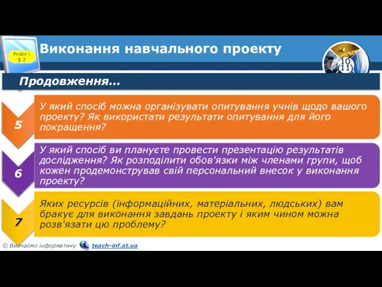 Продовження… Розділ 1 § 2 Виконання навчального проекту