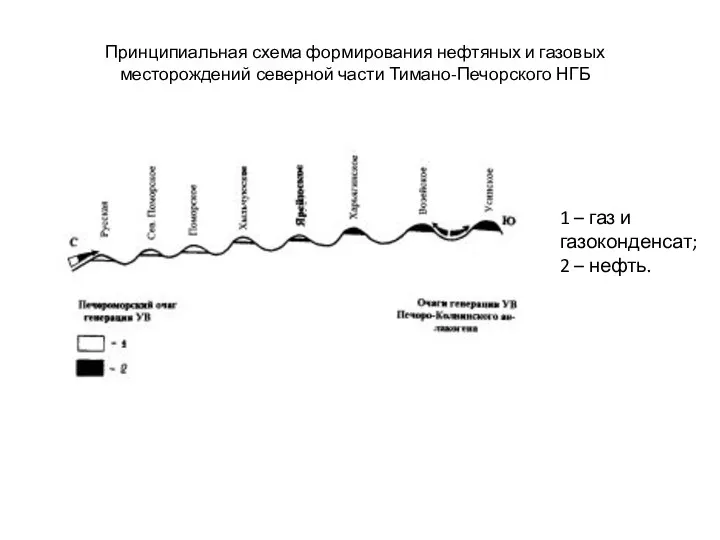 Принципиальная схема формирования нефтяных и газовых месторождений северной части Тимано-Печорского НГБ 1