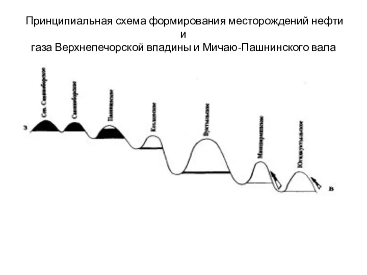 Принципиальная схема формирования месторождений нефти и газа Верхнепечорской впадины и Мичаю-Пашнинского вала