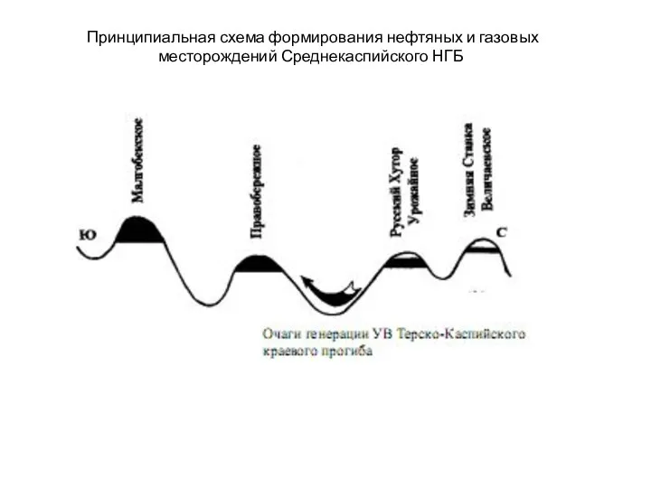 Принципиальная схема формирования нефтяных и газовых месторождений Среднекаспийского НГБ