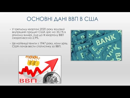 ОСНОВНІ ДАНІ ВВП В США У третьому кварталі 2020 року валовий внутрішній