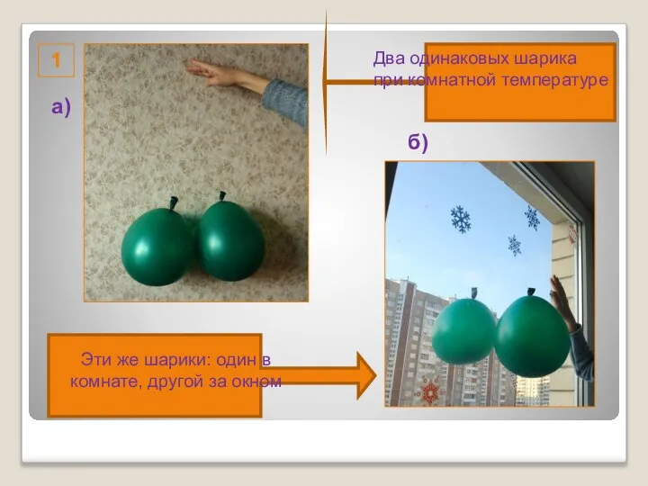 1 а) б) Два одинаковых шарика при комнатной температуре Эти же шарики: