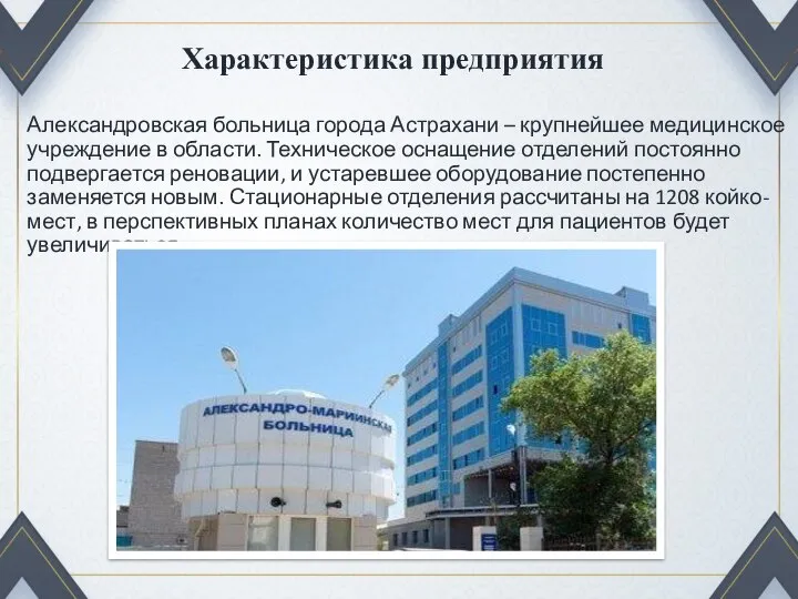 Характеристика предприятия Александровская больница города Астрахани – крупнейшее медицинское учреждение в области.