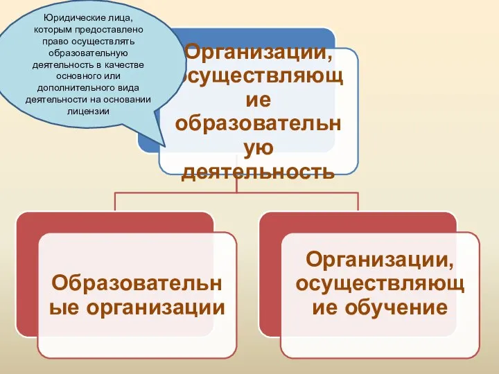 Юридические лица, которым предоставлено право осуществлять образовательную деятельность в качестве основного или