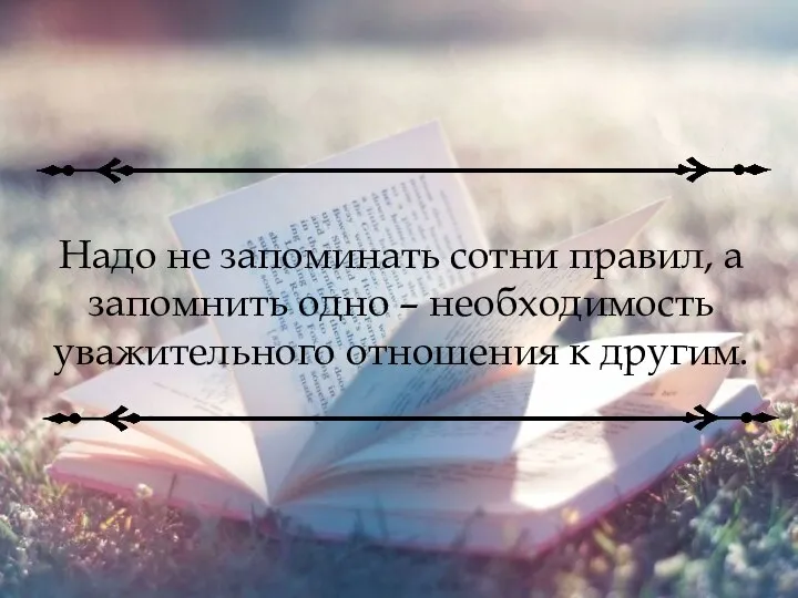 Надо не запоминать сотни правил, а запомнить одно – необходимость уважительного отношения к другим.