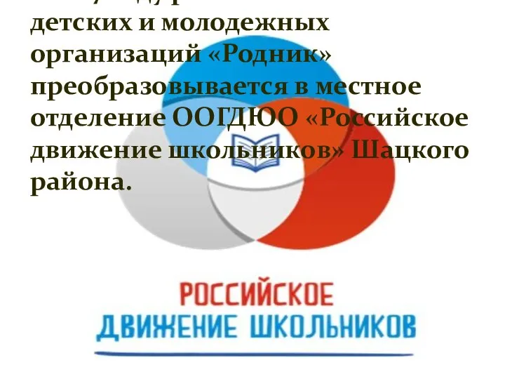 В 2017 году районный союз детских и молодежных организаций «Родник» преобразовывается в