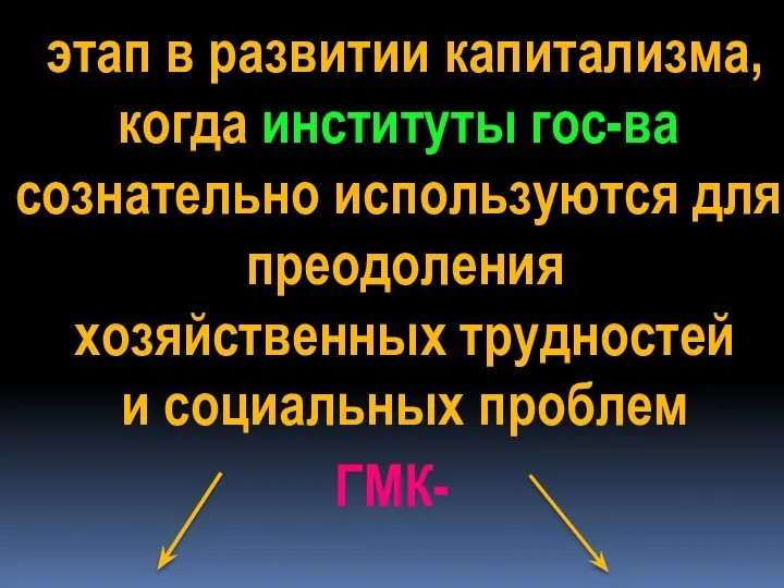 этап в развитии капитализма, когда институты гос-ва сознательно используются для преодоления хозяйственных