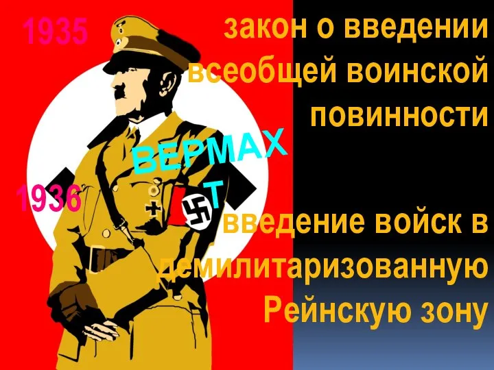 1935 закон о введении всеобщей воинской повинности ВЕРМАХТ введение войск в демилитаризованную Рейнскую зону 1936