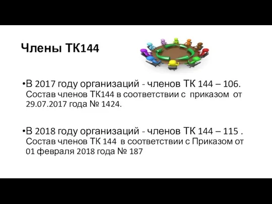 Члены ТК144 В 2017 году организаций - членов ТК 144 – 106.