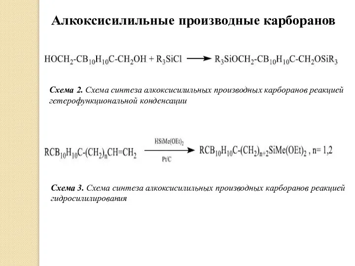 Схема 2. Схема синтеза алкоксисилильных производных карборанов реакцией гетерофункциональной конденсации Алкоксисилильные производные