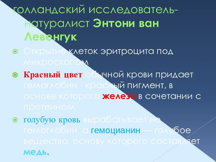 голландский исследователь-натуралист Энтони ван Левенгук Открытие клеток эритроцита под микроскопом Красный цвет