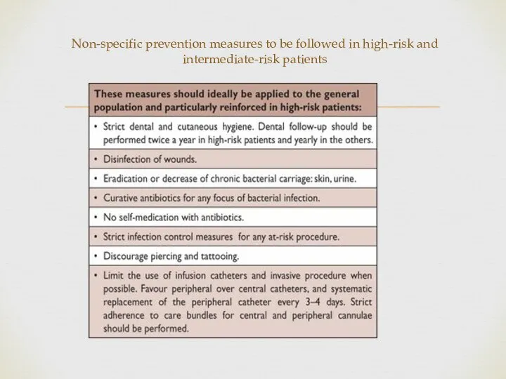 Non-specific prevention measures to be followed in high-risk and intermediate-risk patients