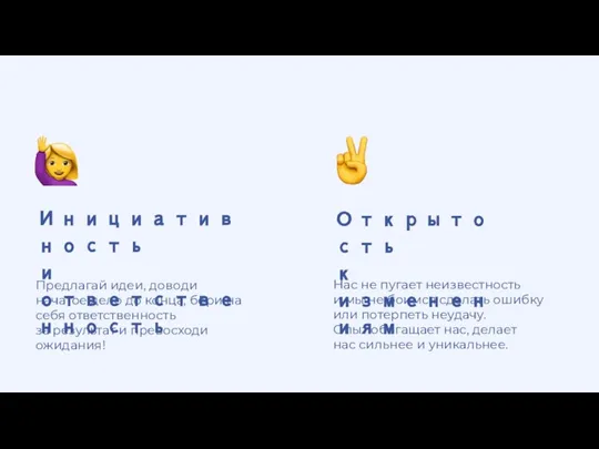 Инициативность и ответственность Предлагай идеи, доводи начатое дело до конца, бери на