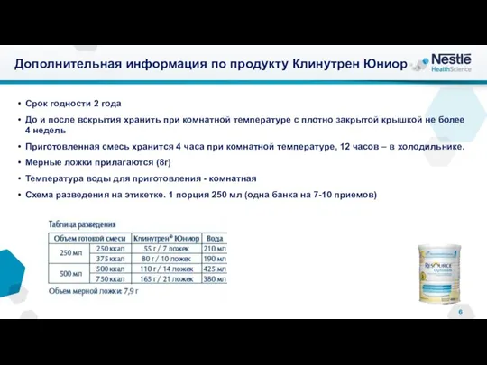 Дополнительная информация по продукту Клинутрен Юниор Срок годности 2 года До и