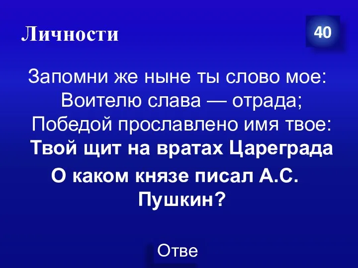 Личности 40 Запомни же ныне ты слово мое: Воителю слава — отрада;