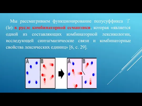 Мы рассматриваем функционирование полусуффикса 了 (le) в русле комбинаторной семантики, которая «является