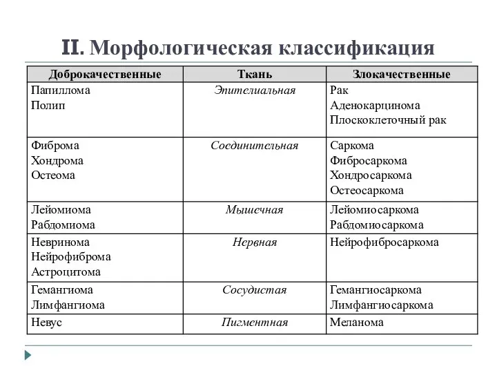 II. Морфологическая классификация