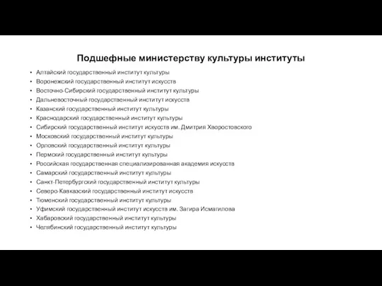 Подшефные министерству культуры институты Алтайский государственный институт культуры Воронежский государственный институт искусств