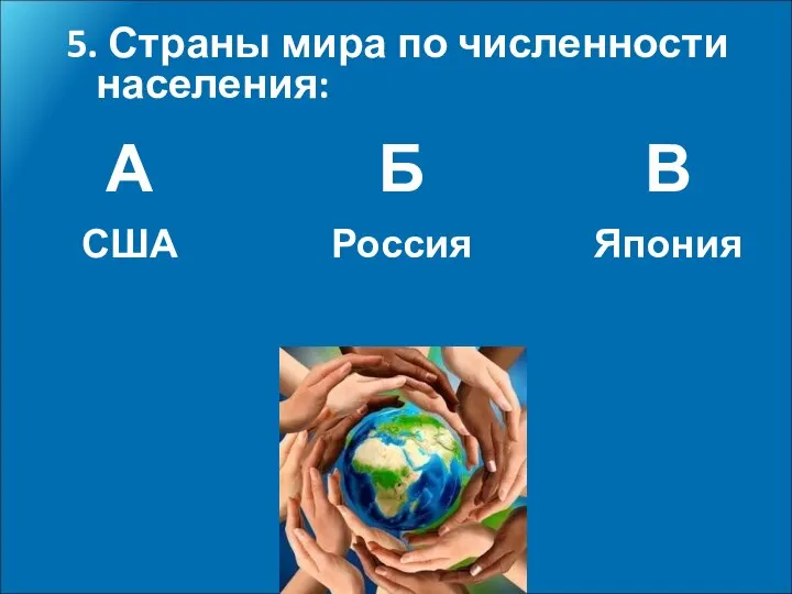 5. Страны мира по численности населения: