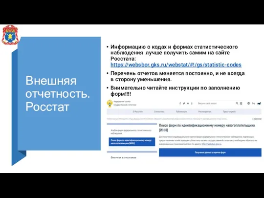 Внешняя отчетность. Росстат Информацию о кодах и формах статистического наблюдения лучше получить