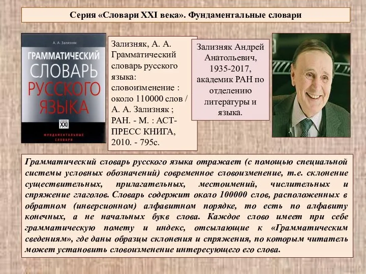 Серия «Словари ХХІ века». Фундаментальные словари Зализняк, А. А. Грамматический словарь русского