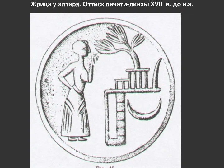 Жрица у алтаря. Оттиск печати-линзы XVII в. до н.э.