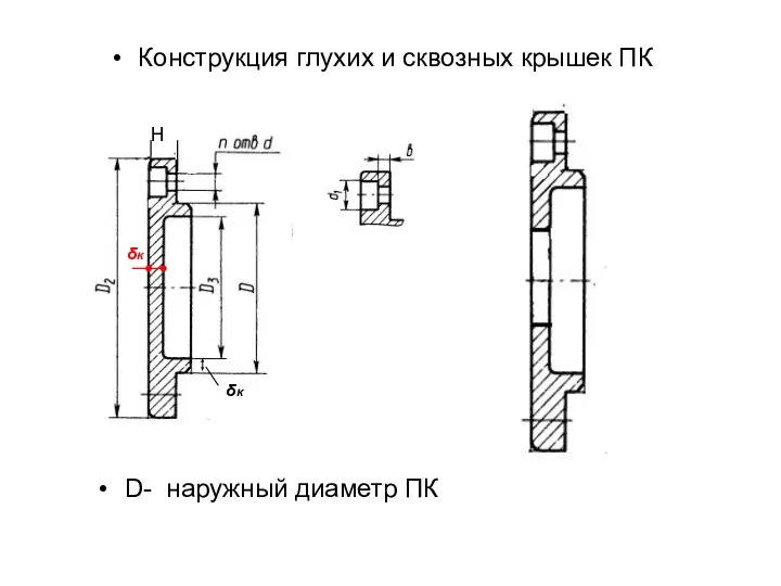 Конструкция глухих и сквозных крышек ПК D- наружный диаметр ПК