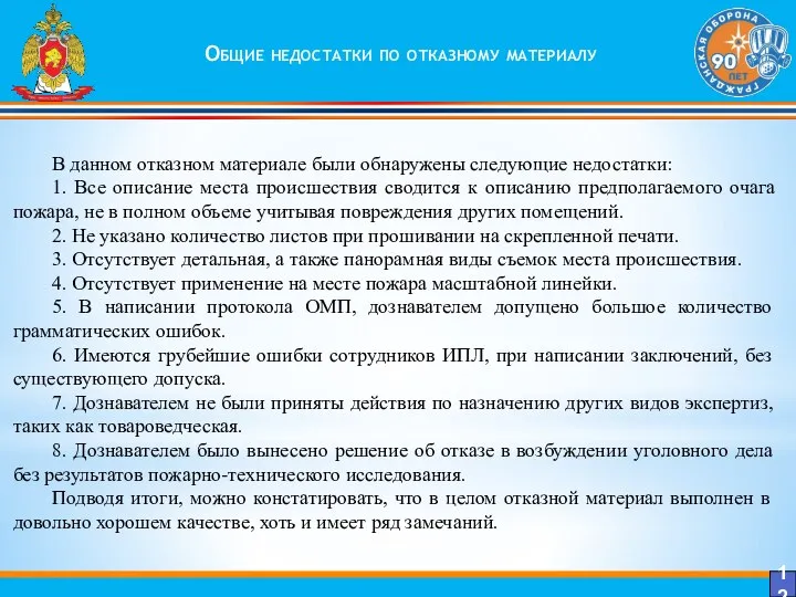 Общие недостатки по отказному материалу 12 В данном отказном материале были обнаружены