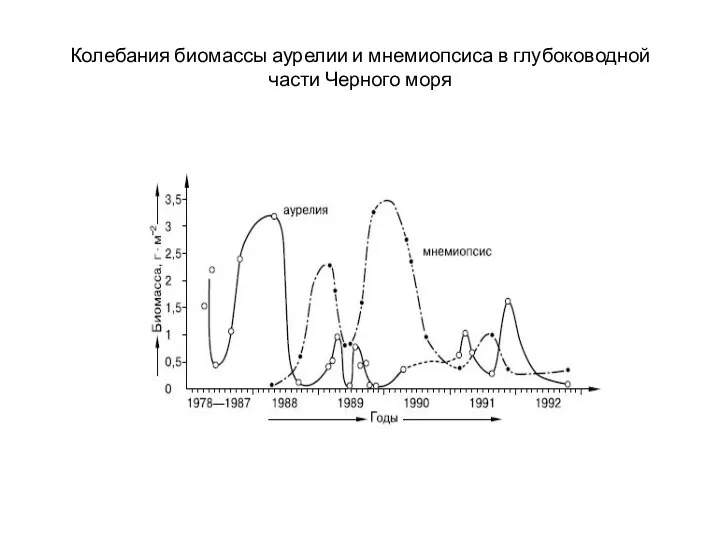 Колебания биомассы аурелии и мнемиопсиса в глубоководной части Черного моря